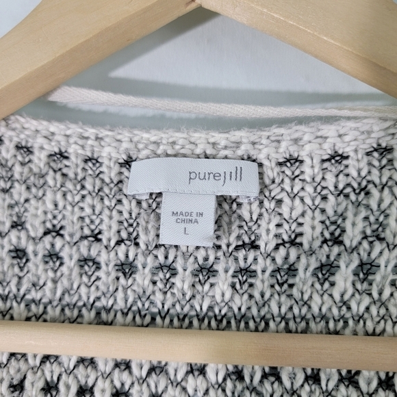 Pure Jill Women's Gray/Black Striped Open Cardigan Sz L Cable Knit Lagenlook - Picture 9 of 12